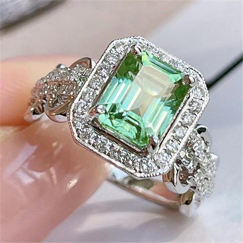 

Кольца Sterling Green CZ Vintage для женщин, современный дизайн, роскошные женские аксессуары, повседневная одежда для вечеринок, эффектные ювелирные изделия 9