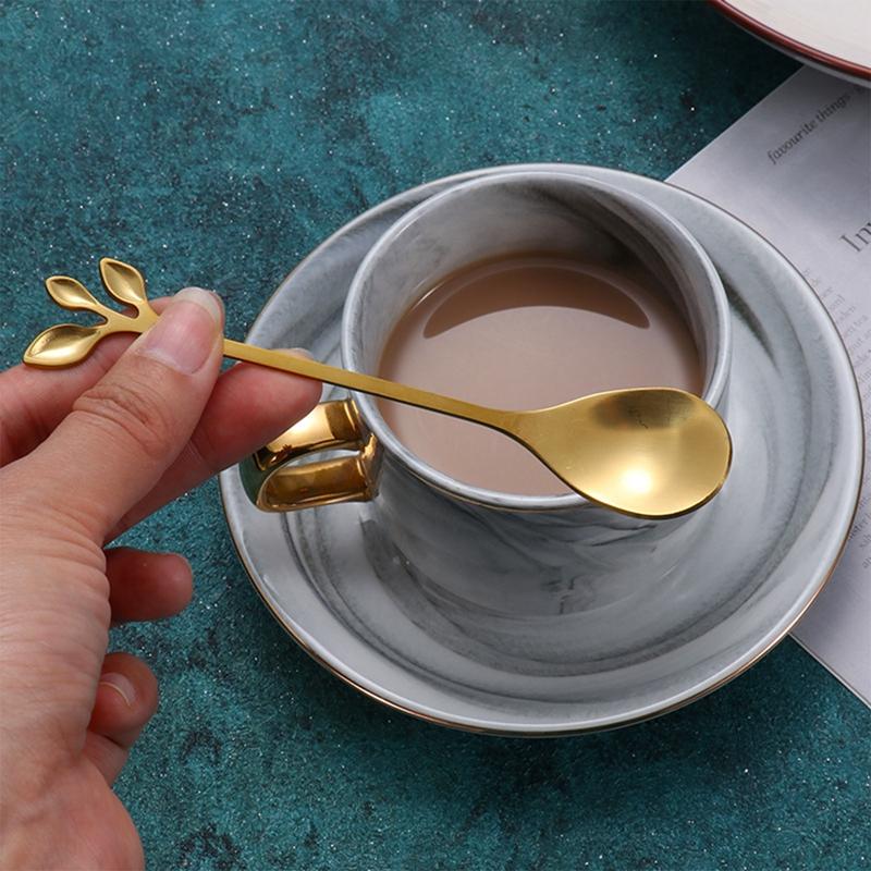 6 STÜCKE Kreative Persönlichkeit Edelstahl Gold Löffel Baumblatt Löffel Kaffeelöffel Teelöffel Home Restaurant Dessert Besteck Set