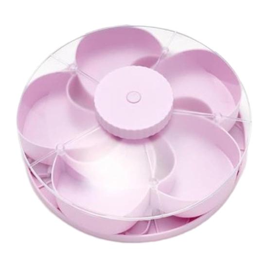 Divided Spin Serving Tray for Snack Dips Party Appetizers Rotating Snack Box Container with Lid Flower Shape Multi-Compartment Susan Organizer for