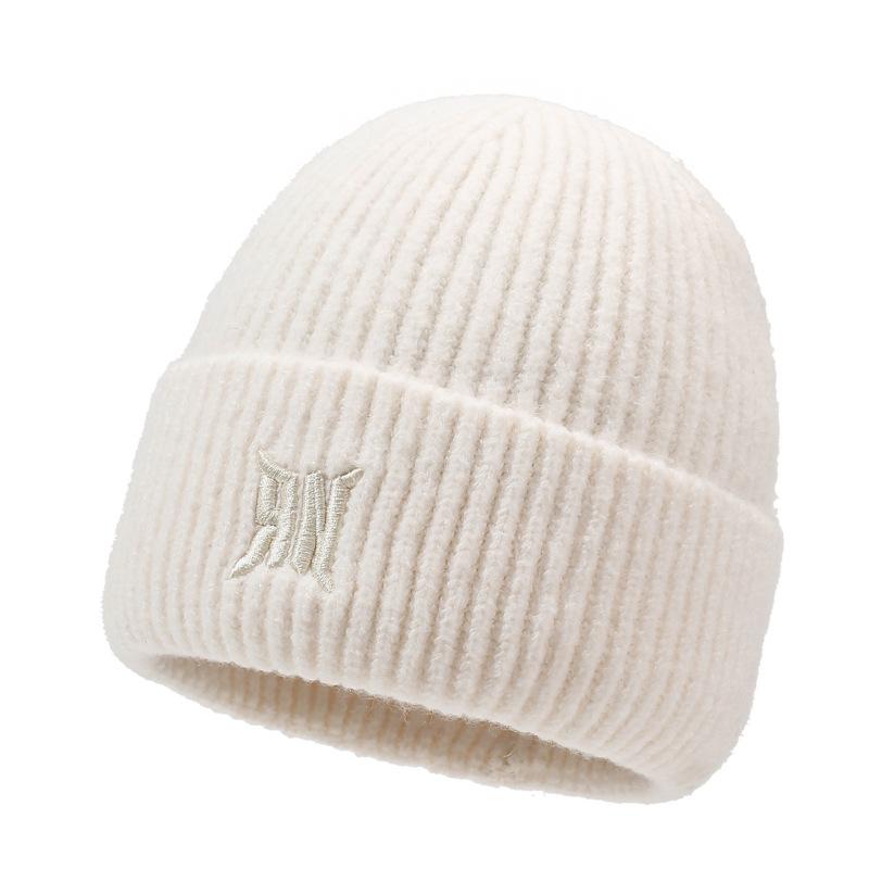 Herbst Winter Einfarbige Mütze Outdoor Wollmütze Samt Warme Gestreifte Strickmütze