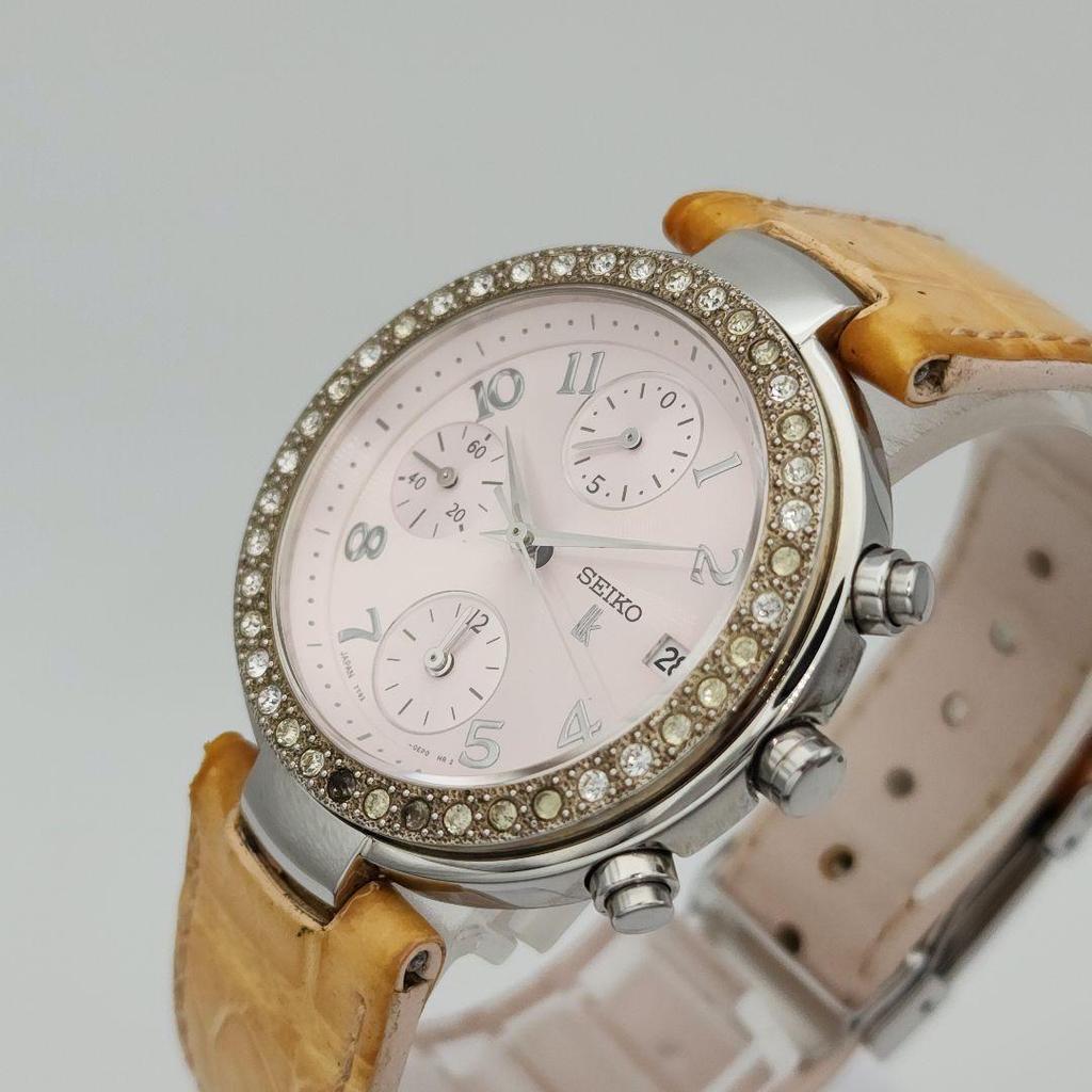 [USED] Seiko Lukia Date White Chronograph 7T92 Waterproof Steel Watch in Good Working Condition