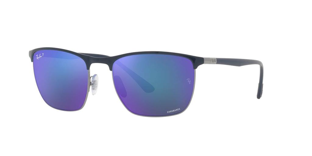 RB3686 Sunglasses in Gray with Blue Mirror Contrast Enhancement Polarized Size 57 Ray-Ban Blue/Gunmetal/Chromance/Crystal Lenses,
