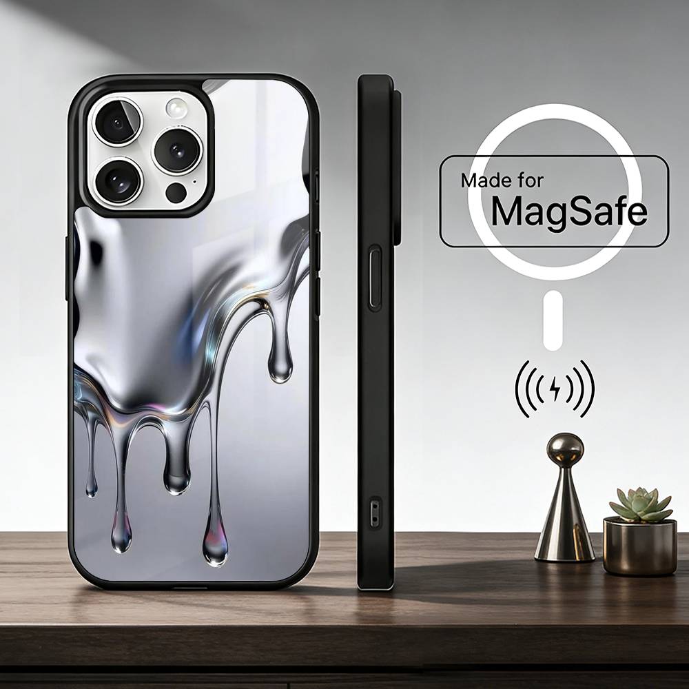 Liquid Metal Aesthetic Phone Case For IPhone17 16 15 14 13 12 11 Plus Pro Max Plus Wireless Charger Cover Funda