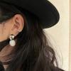 Premium Light Luxury Copper-Plated Platinum Inlaid White Shell S925 Silver Needle Stud Earrings Niche Exquisite Cold Wind Earrings Women