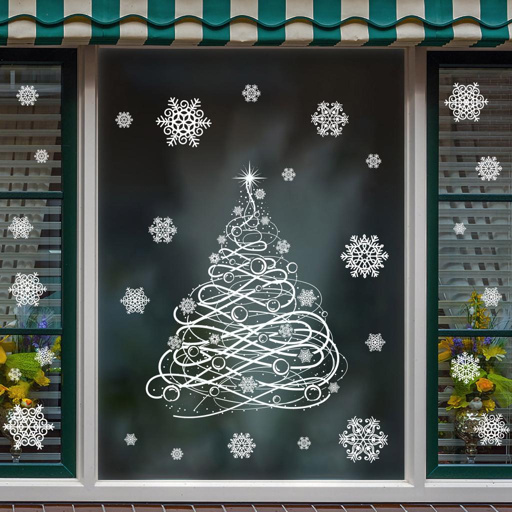 Christmas Glass Stickes Snowflake Santa Claus Shaped Door Shop Window Sticker Wall Ornaments for Home Decoration New Year 2025