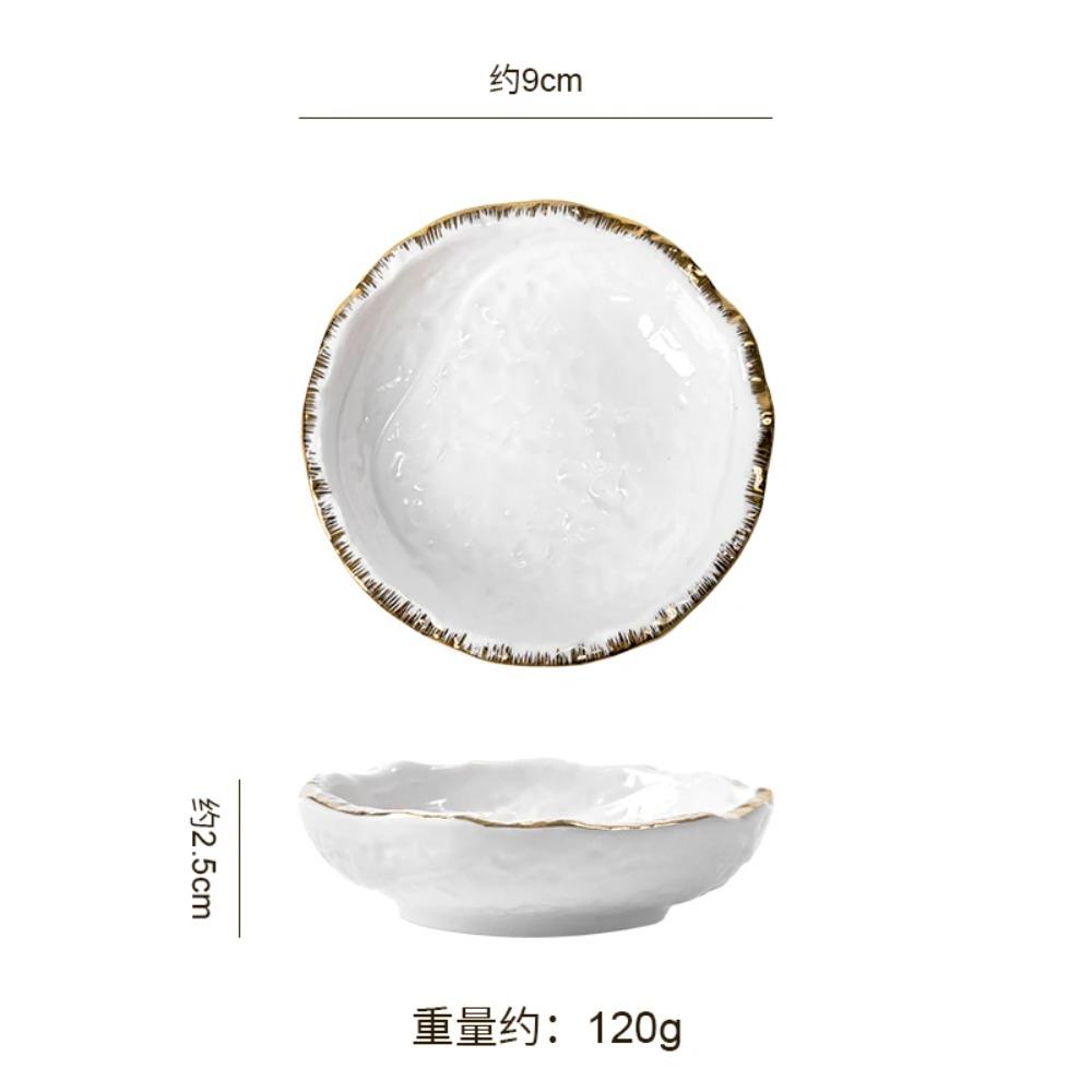 Round Ceramic Steak Plate with Stone Pattern and Gold and Silver Edge Western Restaurant Kitchen Dessert Fruit Plate Tableware