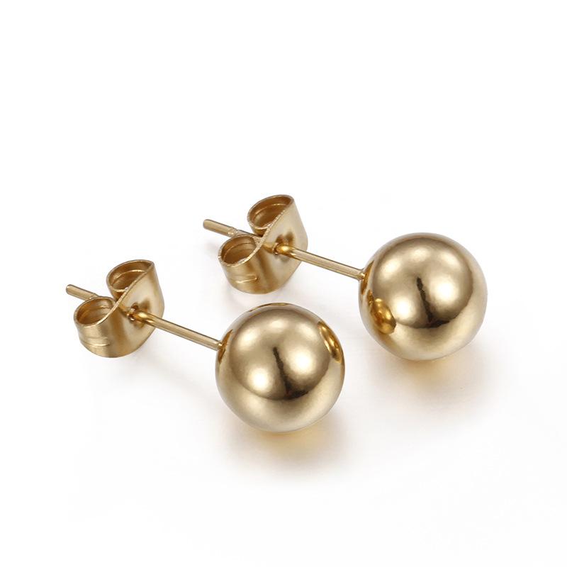 European & American Titanium Steel Round Bead Women's Stud Earrings - Simple Street Style Accessories