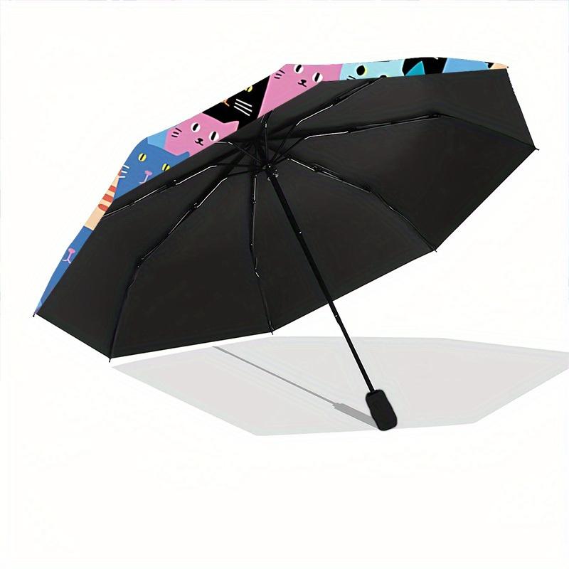 1pc Colorful Cats Pattern Automatic Open/Close Umbrella, Umbrella with cartoon Design, Portable Compact Umbrella for Men & Women, Good Holid
