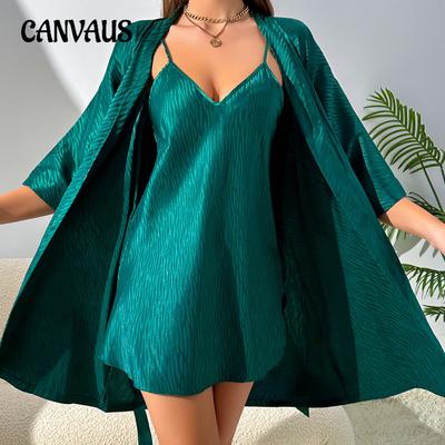 Women's Plus Size Sexy V Neck Long Halter Nightdress Two Piece Simple Pajamas  Suit
