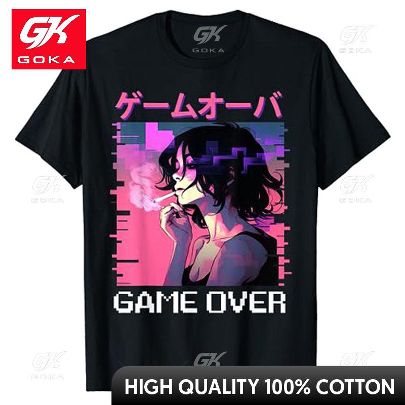 Japanese Vaporwave Sad Anime Girl Game Over Indie Aesthetic TShirt Humor Funny Gaming Lover Graphic Tees Short Sleeve Top Gifts S