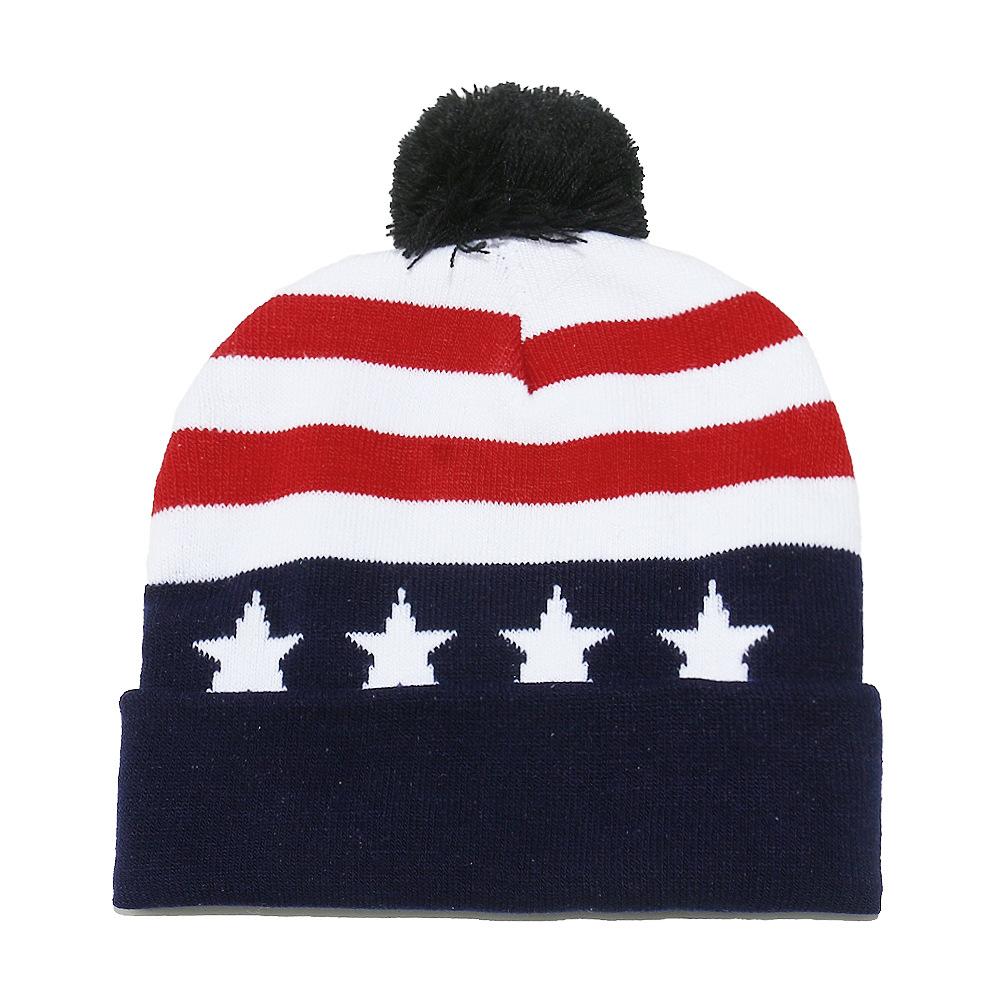 Autumn and Winter Independence Day Wool Hat Flag Stars USA Jacquard Knitted Hat Men and Women