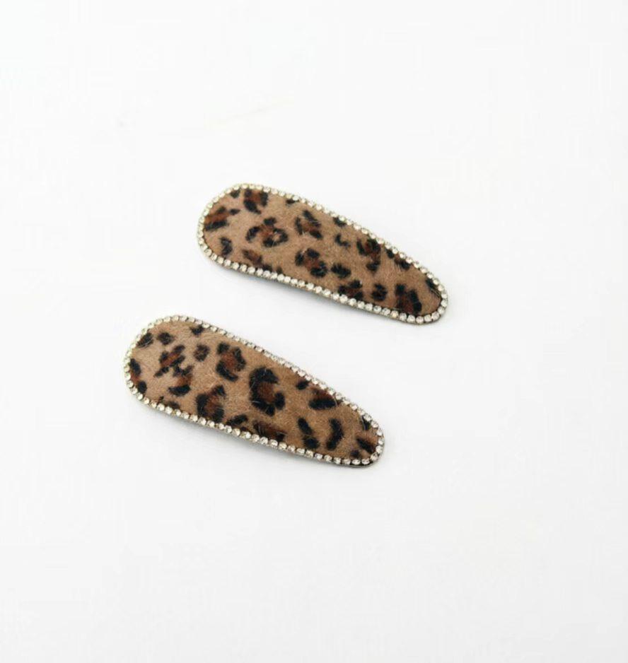 High-End Luxury Korean Leopard Print Rhinestone Hair Clip for Women – Autumn/Winter BB Clip for Forehead, Bangs, and Edges