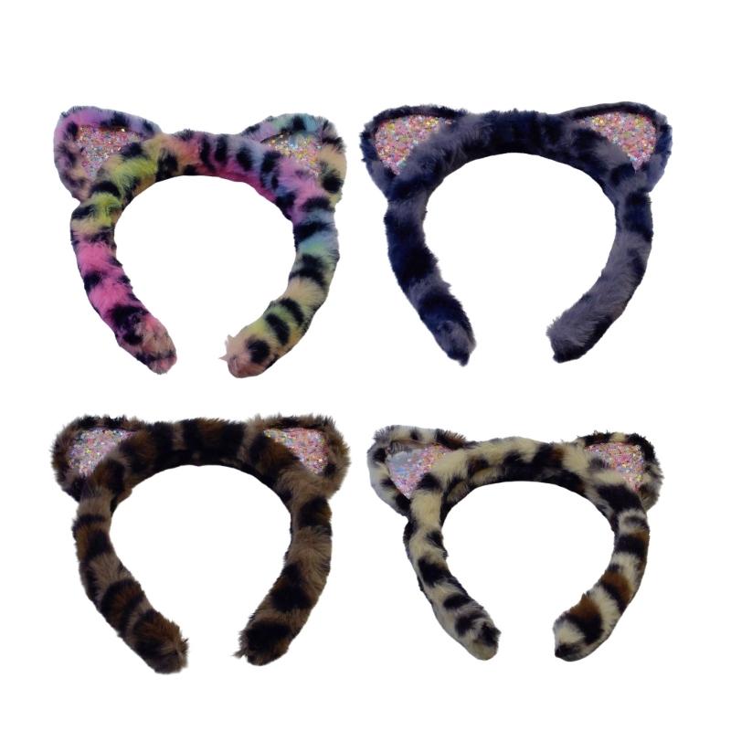 Leopards Print Hair Hoop Cats Ears Shape Headbands Halloween Cosplay Headpiece for Halloween Cosplay