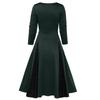 Women's Lace Color Block Patchwork Dress Vintage Long Sleeve Bow Dress Halloween Party Dress
