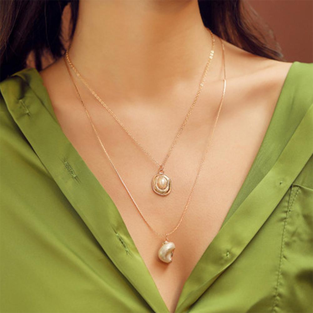 Women Delicate Summer Bohemian Shell Pendant Necklace Multi Layer Necklace Jewelry