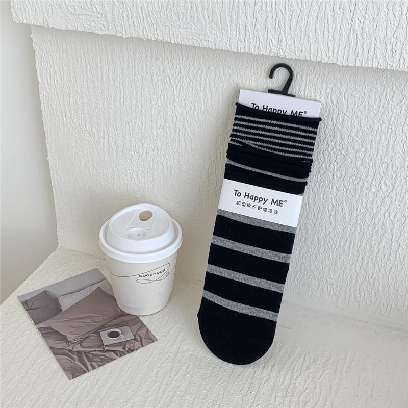 Women's Korean-Japanese Striped Mid-Calf Slouch Socks - Minimalist, Slimming, for Spring & Autumn