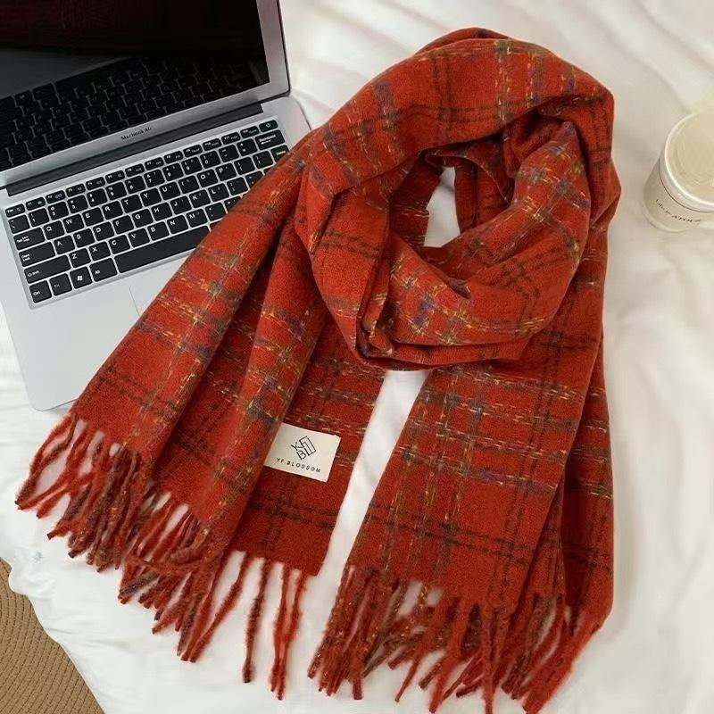Christmas Atmosphere New Red Plaid Scarf Female Winter Senior Sense Student Versatile Warm Shawl Scarf