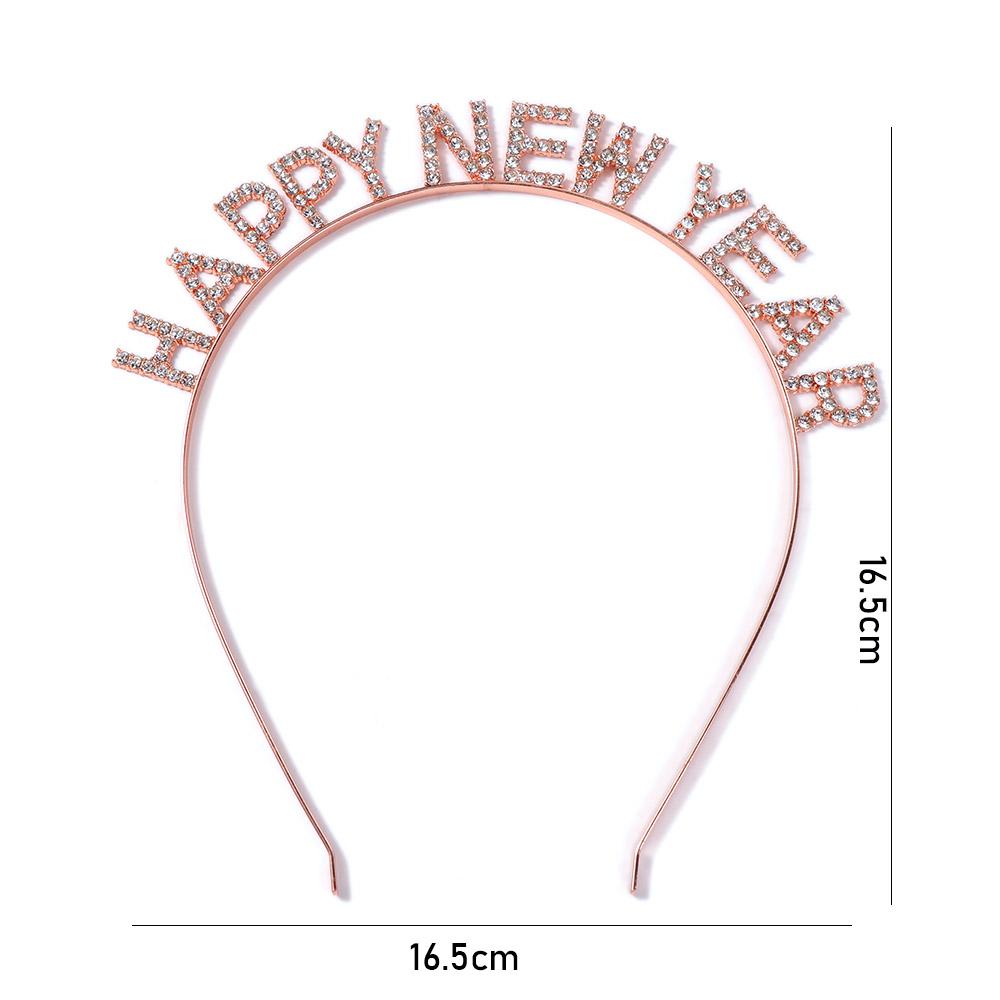 Letter Zinc Zinc Alloy HAPPY NEW YEAR Headband Female Jewelry Rhinestone Crown Korean Style Hair Hoop
