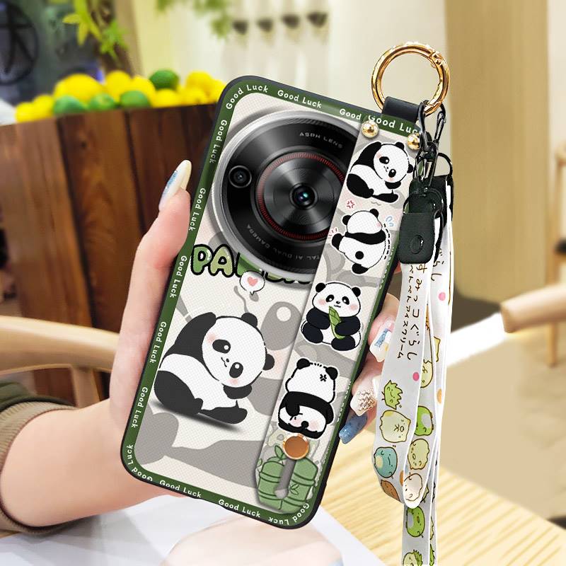 Wrist Strap Durable Phone Case For ZTE Blade A75 5G/Nubia Focus 5G/Calf 5G Cute Fashion Design Panda Soft case Silicone