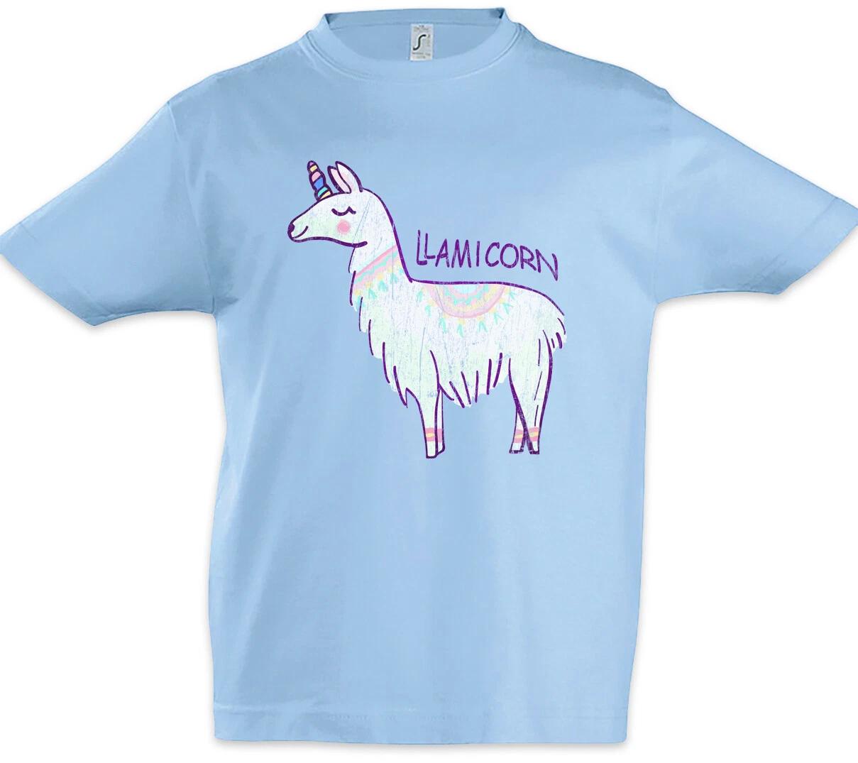 LLamicorn Kids Boys T-Shirt Unicorn Fun Rainbow Fairytale Llama Horn Nerd- 120