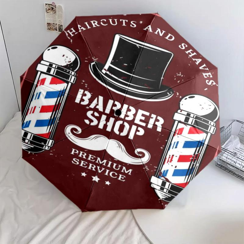 1PC Barber Shop Vintage Style Automatic Umbrella - Suitable Travel Outdoor Portable Umbrella Birthday Gift Daily Essentials