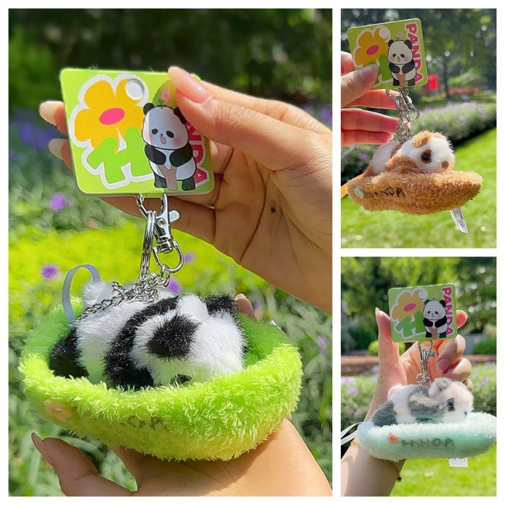 PP Cotton Baby Panda Plush Pendants Sleeping in Cradle Full Moon Panda Keyrings  Female Lady Girl