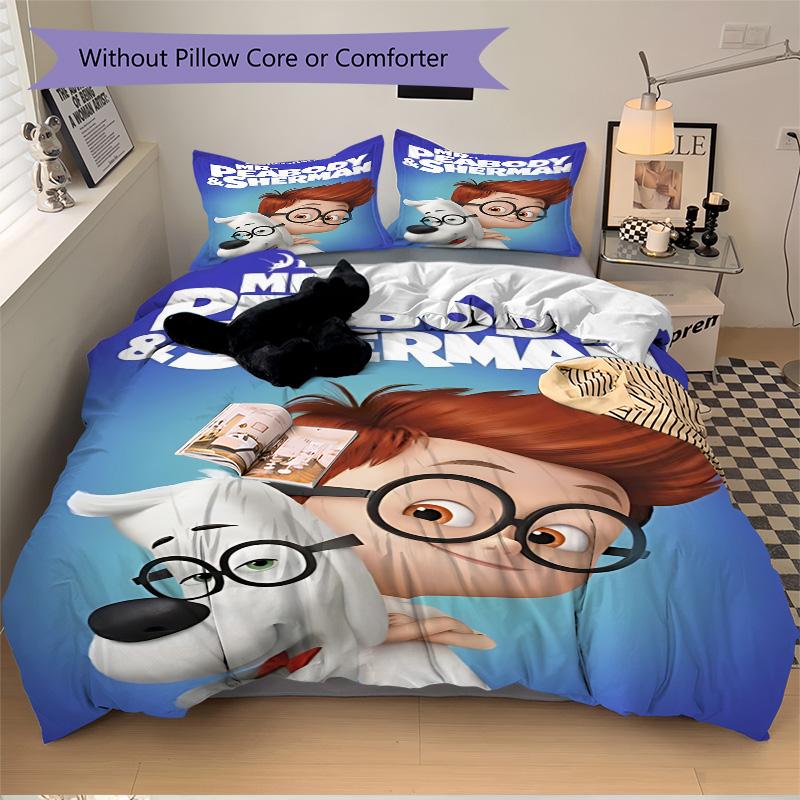 Mr Peabody Sherman Print 3Pcs Bedding Set,Duvet Cover with 2 Bedro,Pillowcase Home Birthday Gift