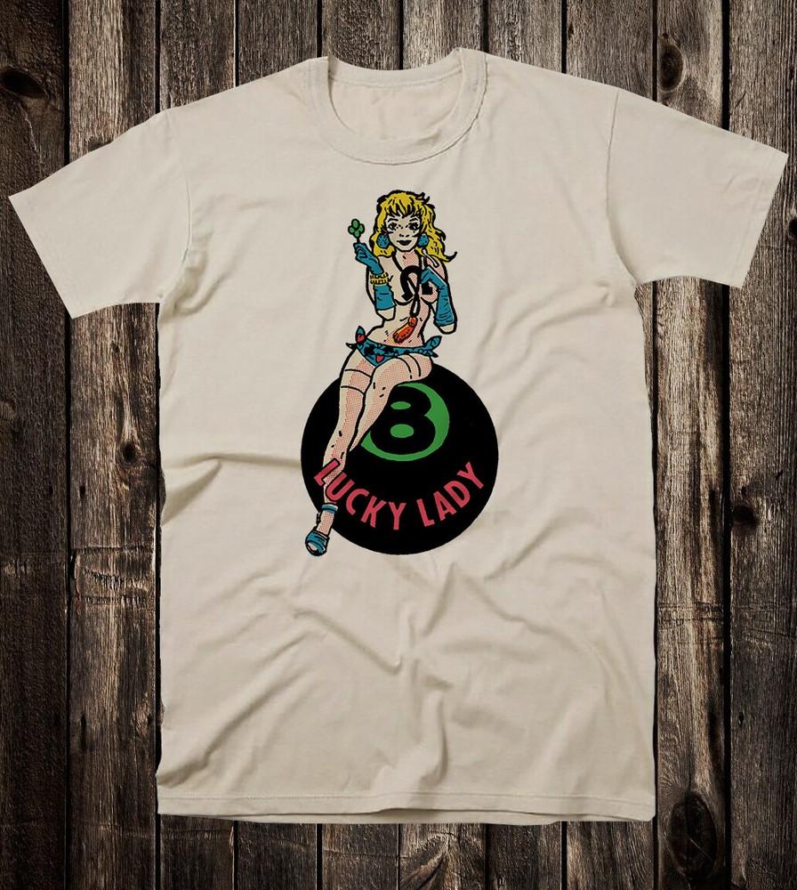 

Men s T Shirt Hot Rod Novelty Lady Luck 8 Ball Drag Race Racing Lucky 4XL