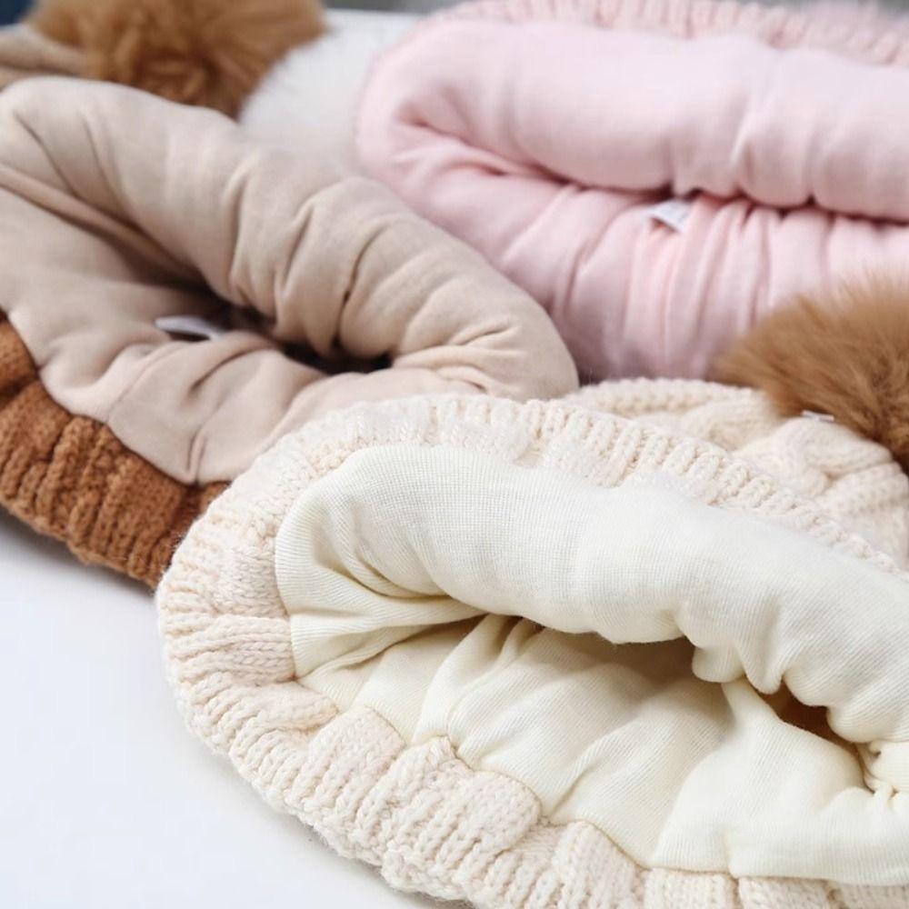 Cute Winter Hats Scarf Set Children Fur Pompom Winter Hats New Warm Knit Beanies