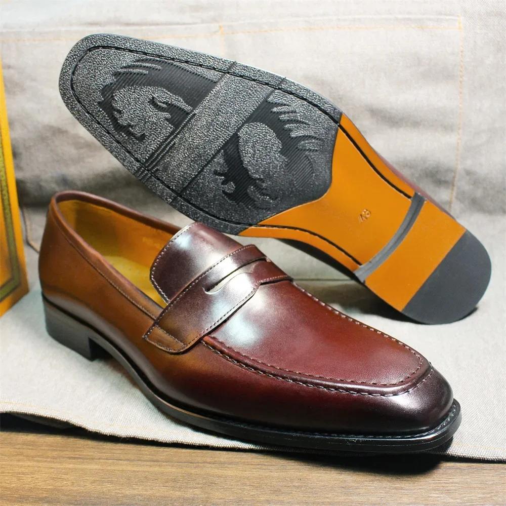 Fashion Large Size Men's Penny Loafers Genuine Calf Leather Blue-Red Dress Shoes Italian Designer Handmade Slip-On Wedding Shoes