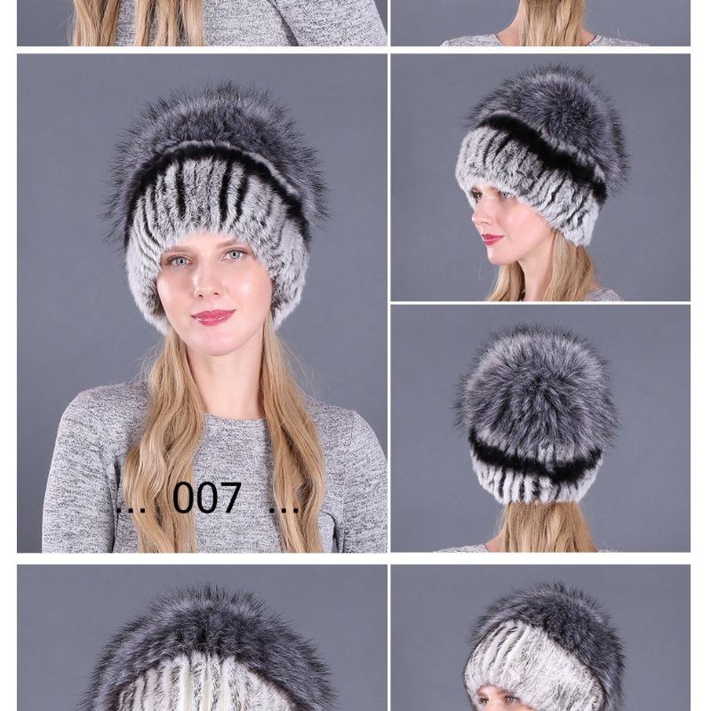 Autumn and Winter Women's Rabbit Fur Cap Casual Warm Ear Protection Knitted Caps