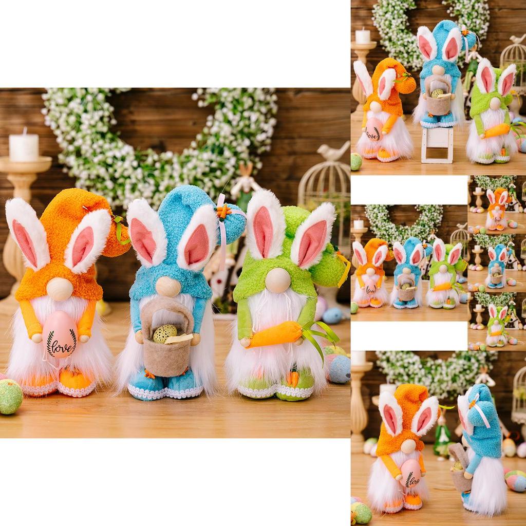 Härlig Påskharen Tomtefigur Med Färgglad Plyschäggshatt För Vårdekoration