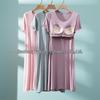Women's Ruffle Short-Sleeve Nightgown with Chest Pad, Modal Spring/Summer Long Dress for Home Wear