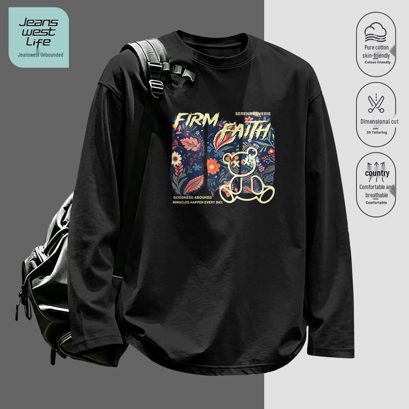 Jeanswest Life Men's Graphic Print Crew Neck Long-Sleeve T-Shirt