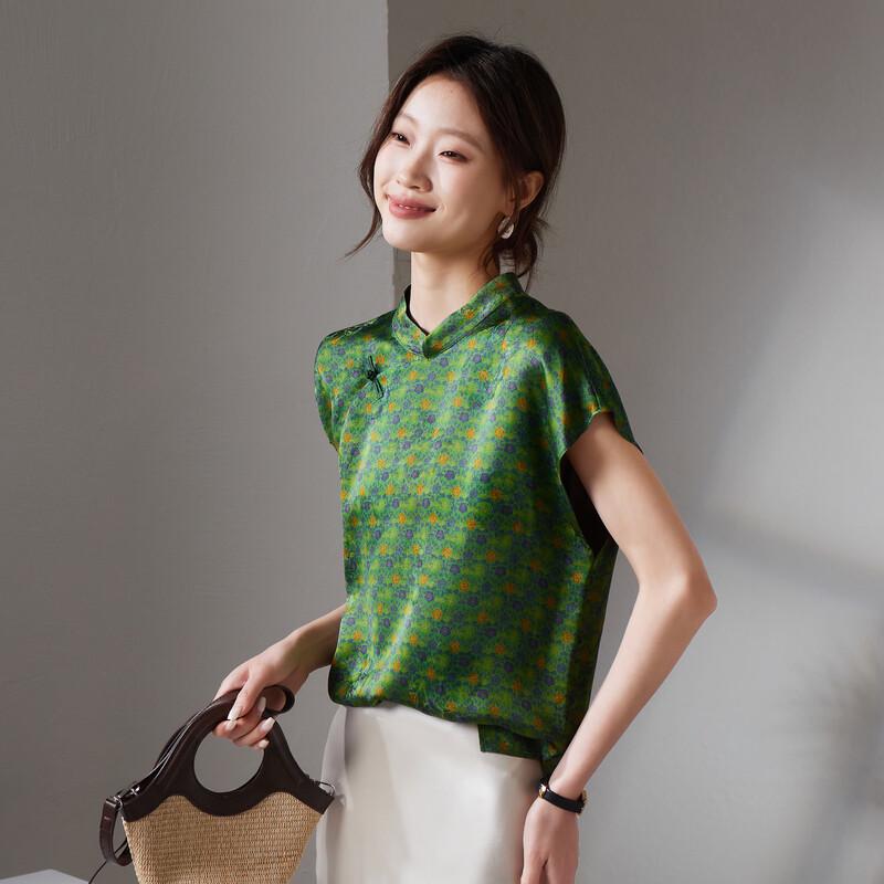 SOFSIL New Chinese Style Floral Print Short-Sleeve Blouse XL