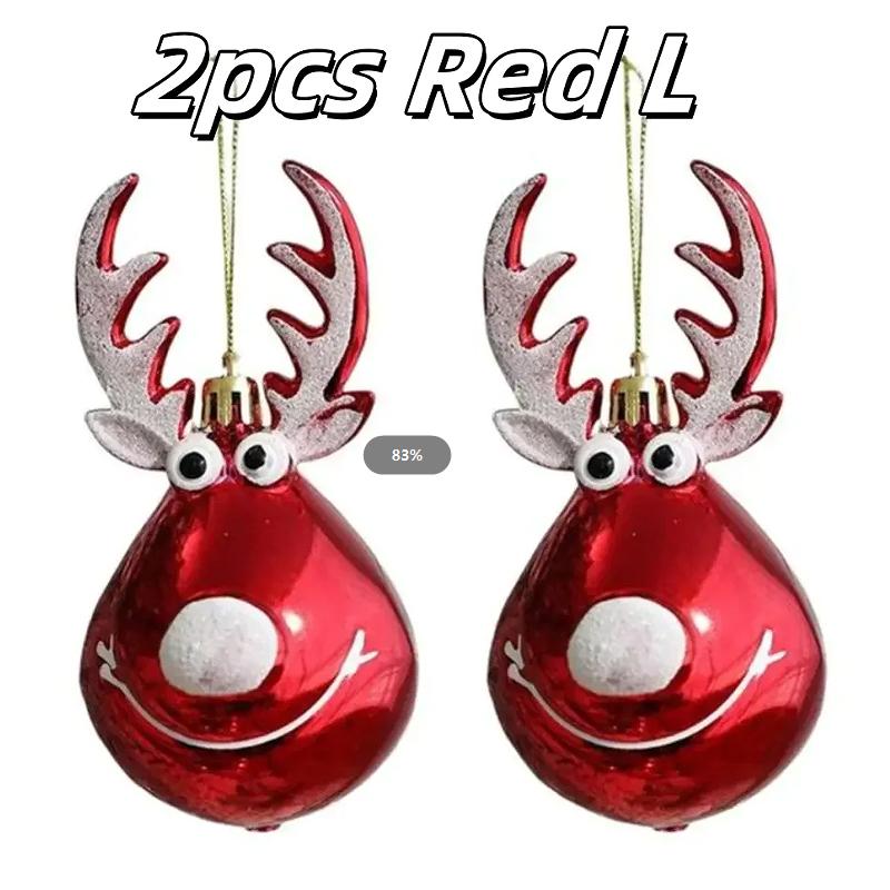 2PC Elk Christmas Ball Ornaments Plastic Xmas Tree Painted Reindeer Hanging Pendants Ball Ornaments Home Party Festival Decor