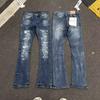 Mens Slim Fit Distressed Denim Jeans With Embroidered Patch Vintage Ink Wash Stretch Cotton Streetwear Style