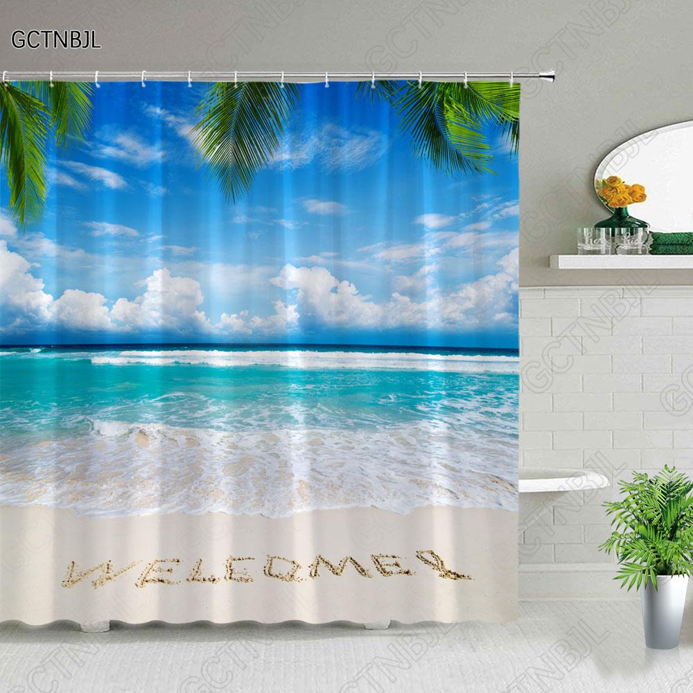 Funny Dolphin Shower Curtains Cute Ocean Animal Blue Seawater Sea Wave Scenery Bathroom Decor Cloth Hanging Curtain With Hooks