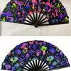 Glow Party Decorations Supplies.Mushrooms Folding Fan, Uv Glow Rave Fan Festival Fan, Silk Chinese & Japanese Palm Fan
