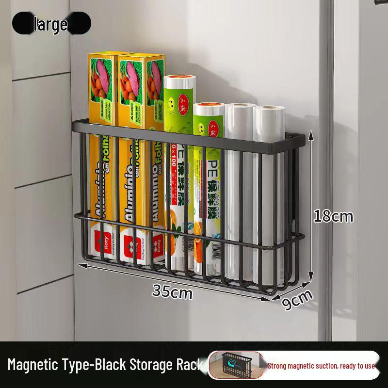 Punch-Free Wall-Mounted Kitchen Storage Rack: Multi-Functional Plastic Wrap Holder & Refrigerator Shelf