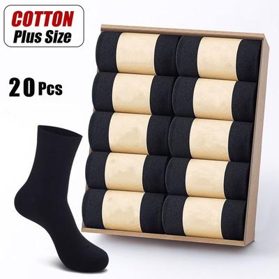 10Pairs/Lot Men's Cotton Socks Solid Color Business Casual Stockings Breathable Non-slip Men's Mid-tube Socks Plus Size EU39-48