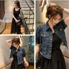 Hong Kong Retro Denim Short Jacket & Camisole Dress Set for Women - Summer Thin, Loose Fit, Short-Sleeved Two-Piece