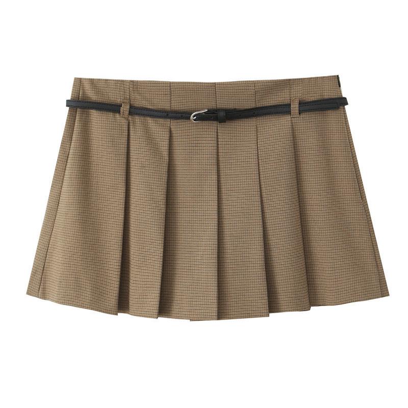 

Европейские и американские однотонные плиссированные мини-кюлоты А-силуэта с поясом Small