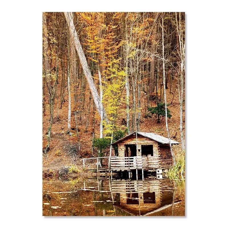 Autumn Yellow Fallen Leaves Scenery Canvas Painting Fall Pumpkin Halloween Wall Art Print Poster Modern Living Room Home Decor