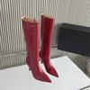 Fashion New Mixed Color Snake Patterned Side Zipper Knee High Boots Autumn Winter European American Fashion Pointed High-heel Long Boots