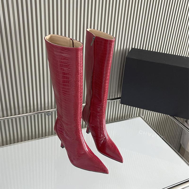 Fashion New Mixed Color Snake Patterned Side Zipper Knee High Boots Autumn Winter European American Fashion Pointed High-heel Long Boots