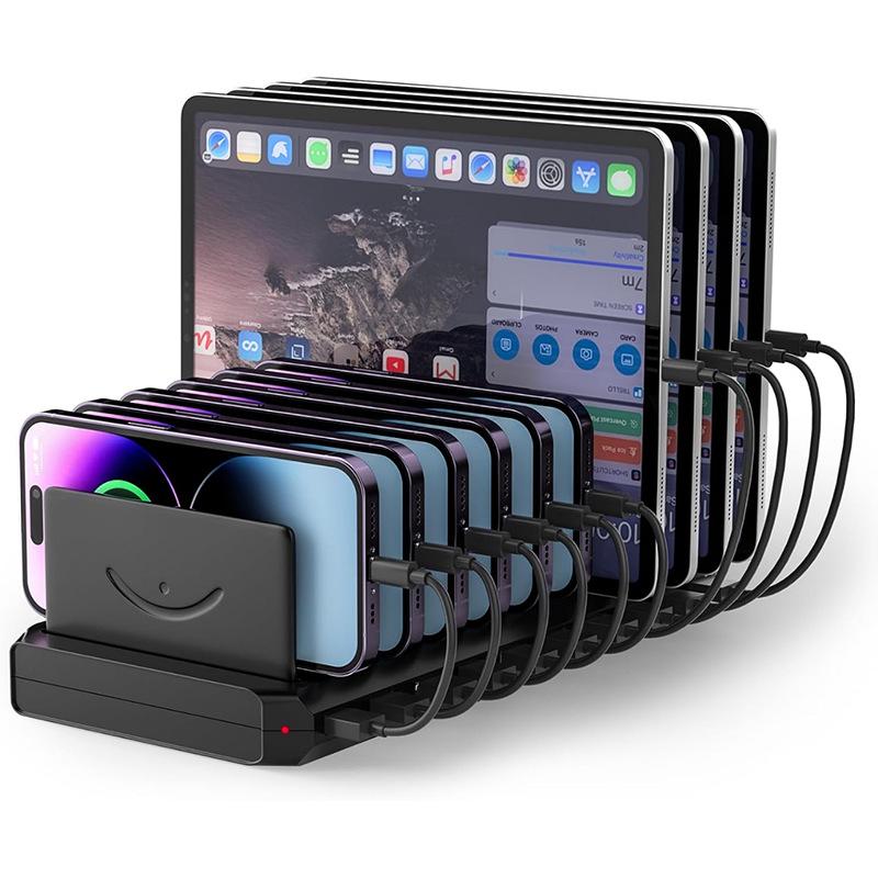 

10-Port USB Charger with Storage Rack - Universal Desktop Dock for Tablets & Smartphones UK Plug