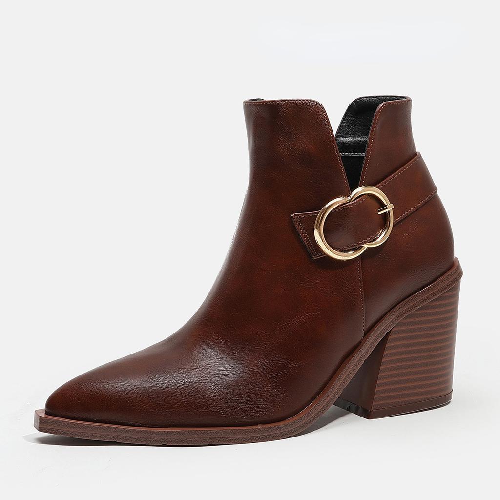 Fashion Hot Sale Leather Suede Western Ankle Boots Women Pointed Toe Kitten Heels Short Boots Winter Cowboy Knight Boots Woman