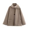 Fashionable Women's Casual Detachable Scarf Woolen Coat Jacket