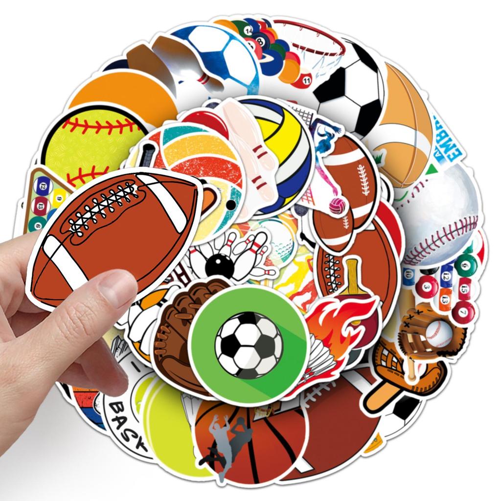 50 Mixed Sports Stickers: Volleyball, Rugby, Skateboarding - Waterproof for Suitcases